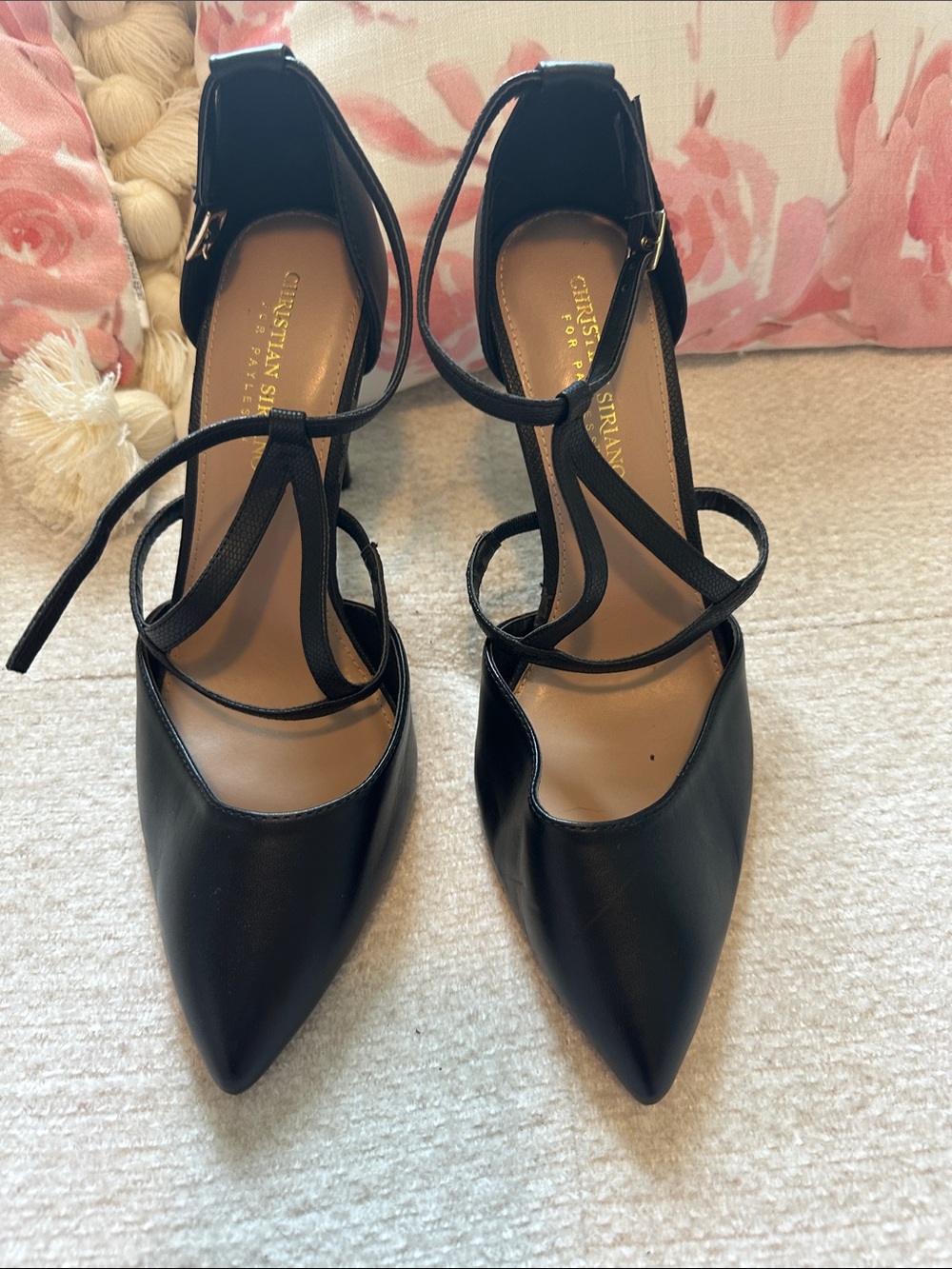 Christian Siriano Black Pointed Toe Strappy Heels